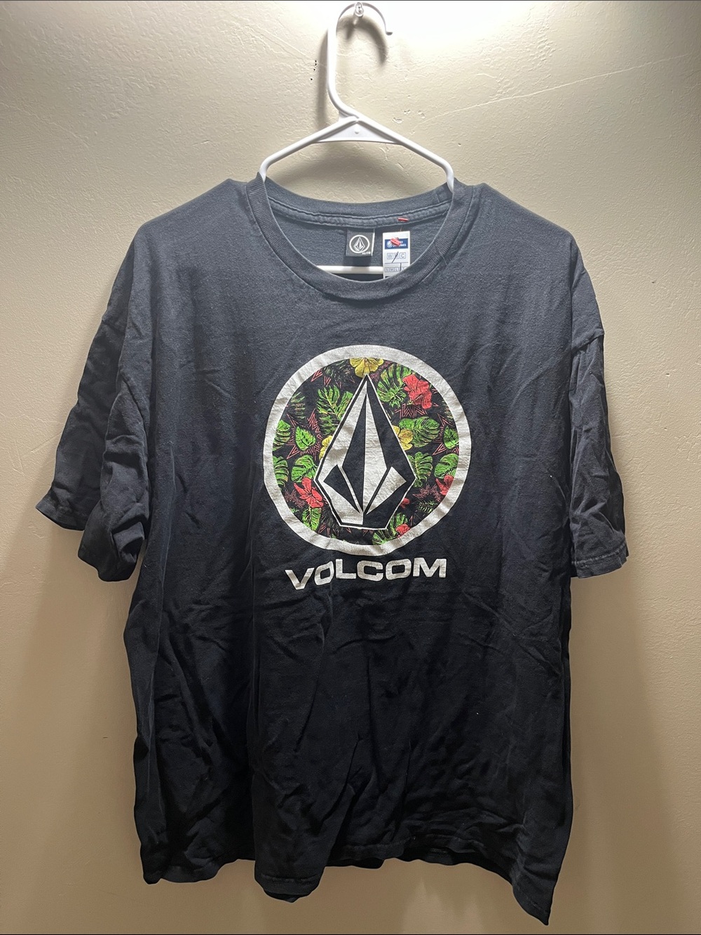Volcom Black Tee with Floral Logo